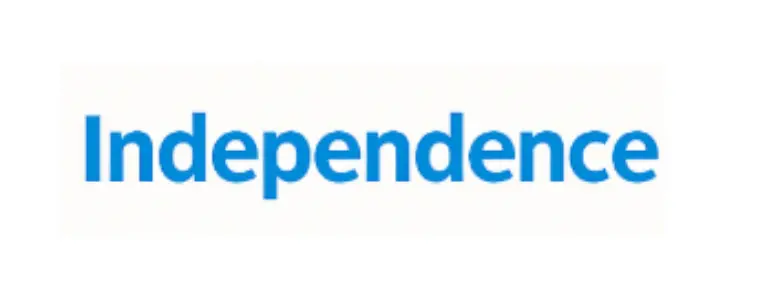Blue text spelling 'Independence' on white background.