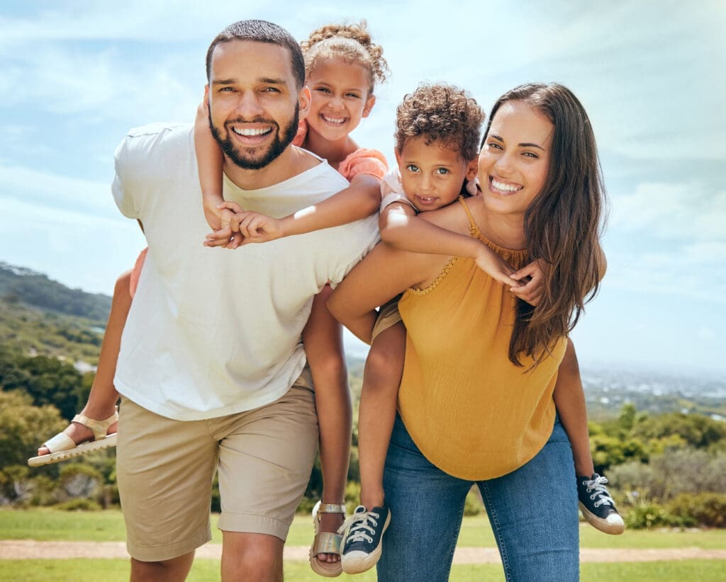 Happy family enjoying a day outdoors.